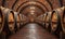 Large barrels in the cellar of the winery.