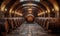 Large barrels in the cellar of the winery.