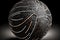 large basketball with black stripes isolated on black background, generative ai