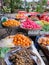 Large baskets with fruits, tropical fruits in the oriental bazaar