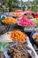 Large baskets with fruits, tropical fruits in the oriental bazaar