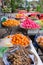 Large baskets with fruits, tropical fruits in the oriental bazaar