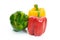 Large bell pepper red, green and yellow on white background