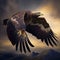 Large bird of prey, the eagle, soars through the sky. Generative AI