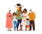 A large black family, different generations, children, parents, grandchildren, grandparents. Loving relatives hug and