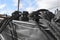 Large black mooring lines on the ship. Macro view