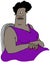 Large black woman in a violet dress sitting