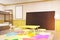 Large blackboard in sunlit children\'s room