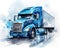 A large blue cargo truck for long-distance cargo transportation. The concept of cargo transportation