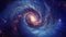 A large blue spiral galaxy. Travel in space.