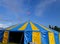 Large blue and white circus or events or entertainment tent