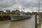 Large boat aground in harbour with low tide, Rye