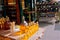 Large bottles of vinegar in the the small shop of the market