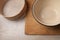 Large bowl, cutting board, sieve for sifting flour on the table