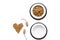 Large bowl of pet - cat food with heart print on white background top view mockup
