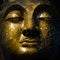 The large brass face of the Buddha, gilded, morning light, vector.