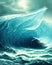 Large breaking wave in the ocean during storm, generative ai