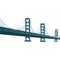 Large bridge over river. Modern construction for transportation. Metal footbridge with railings. Flat vector design isolated on