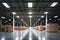 Large bright warehouse stocked with merchandise pallets, Generative AI