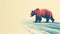 A large brown bear walking across a snowy road in the distance, AI