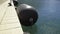 Large buoy fender near the pier in the sea port