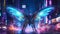 A large butterfly is standing in the middle of a city. Generative AI image.