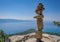 Large cairn overlooking Lake Tahoe on the Nevada California state line