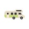 Large camper van with bright green stripes. Comfort home of wheels. Recreational vehicle. Flat vector design