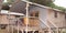 Large camping wooden bungalow in camping hostel for rent holidays in web banner template