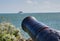 Large Canon Aimed at Passenger Ferry in Plymouth Harbor England