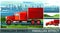 Large cargo truck illustration. Image from layers for overlay with parallax effect. Driving along road past city. Flat
