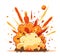 Large cartoon explosion with vibrant orange and yellow flames Vector illustration. Intense burst, fiery effect, boom