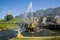 A large cascade of fountains at the Peterhof Palace