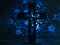 Large Catholic cross on a dark blue background with twinkling stars. Religion, Christianity, Catholicism, faith, spirituality,