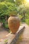 Large Ceramic Terracotta Pot in the Park. Botanical Garden of Ta