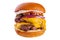 Large cheeseburger with two beef patties grilled