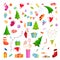 A large Christmas set consisting of a Christmas tree, gifts, decorations and sweets. Vector cartoon illustration
