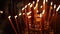 Large church golden candlestick with burning candles in orthodox church