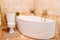 large classic bathtub with retro details and decor.