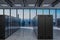 Large clean modern server room with skyline view large windows, 3D Illustration