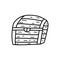 Large closed wooden treasure chest. Vector doodle