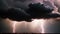 Large cloud crackling with lightning, powerful natural phenomenon in the sky, Dramatic rolling storm clouds with flashes of