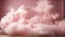 A large cloud of pink smoke is blowing in the air, AI
