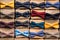 A large collection of Bow Ties of various colors. All items of clothing are on stands