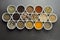 Large collection of different spices and herbs isolated on Black