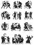 Large collection of Greek songs on a white background. Black silhouettes of the Greek heroes. Tattoos on a thematic topic