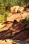 Large colorful ochre deposits, located in Roussillon, small Provensal town in  Natural Regional Park of Luberon, South of France