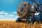 Large Combine Harvesting Wheat in the Middle of a Field. Generative AI.