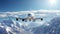 Large commercial airliner soaring in the clear blue sky over the snow-covered mountains