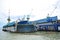 Large commercial ships into floating repair dock. The shipyard c